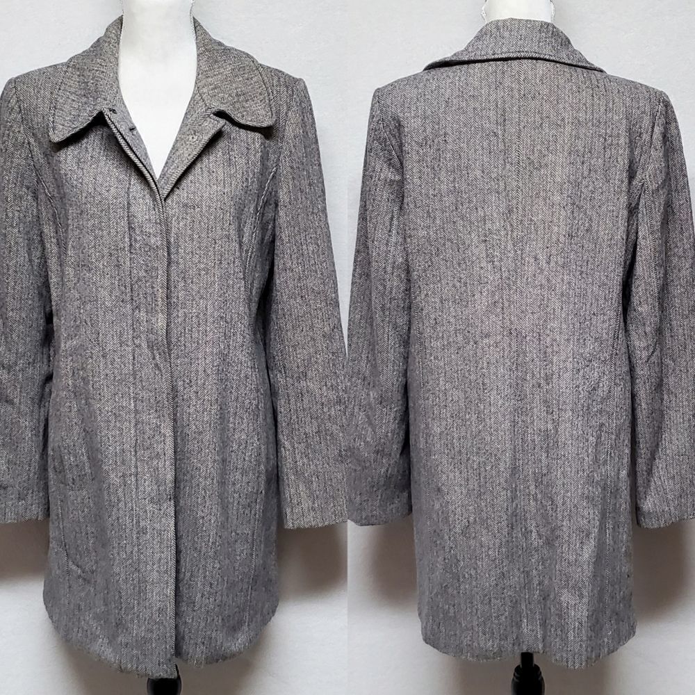 𝅺VINTAGE Retro American Eagle Outfitters Gray Herringbone Wool Overcoat Large